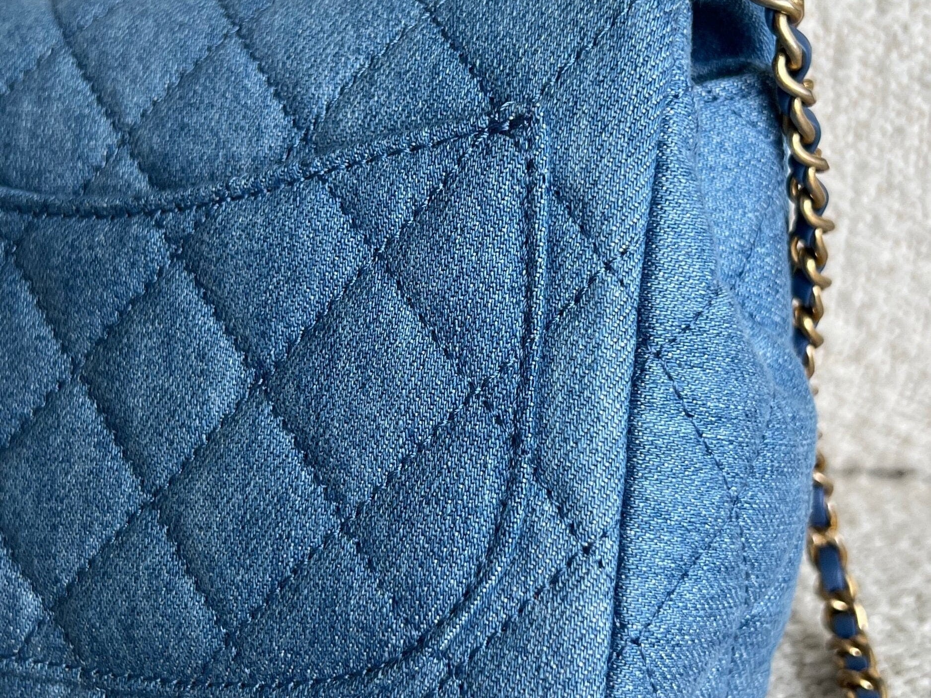 CHANEL Handbag 22C Blue Denim Pearl Crush Square Mini Flap AGHW - Redeluxe