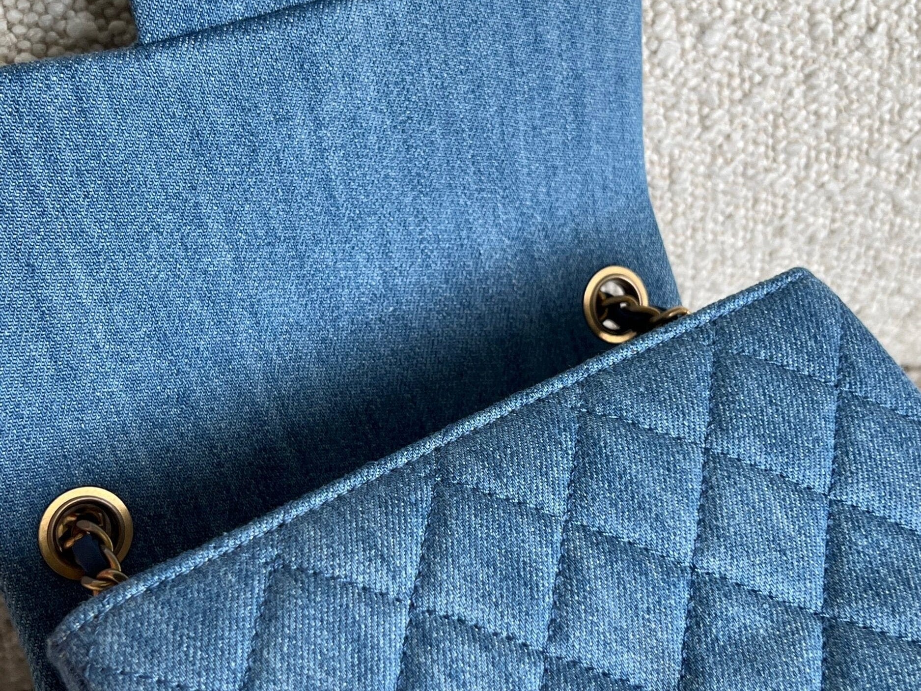 CHANEL Handbag 22C Blue Denim Pearl Crush Square Mini Flap AGHW - Redeluxe