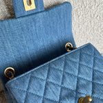CHANEL Handbag 22C Blue Denim Pearl Crush Square Mini Flap AGHW - Redeluxe