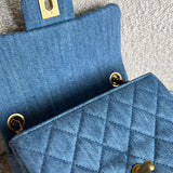 CHANEL Handbag 22C Blue Denim Pearl Crush Square Mini Flap AGHW - Redeluxe