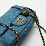 CHANEL Handbag 22C Blue Denim Pearl Crush Square Mini Flap AGHW - Redeluxe