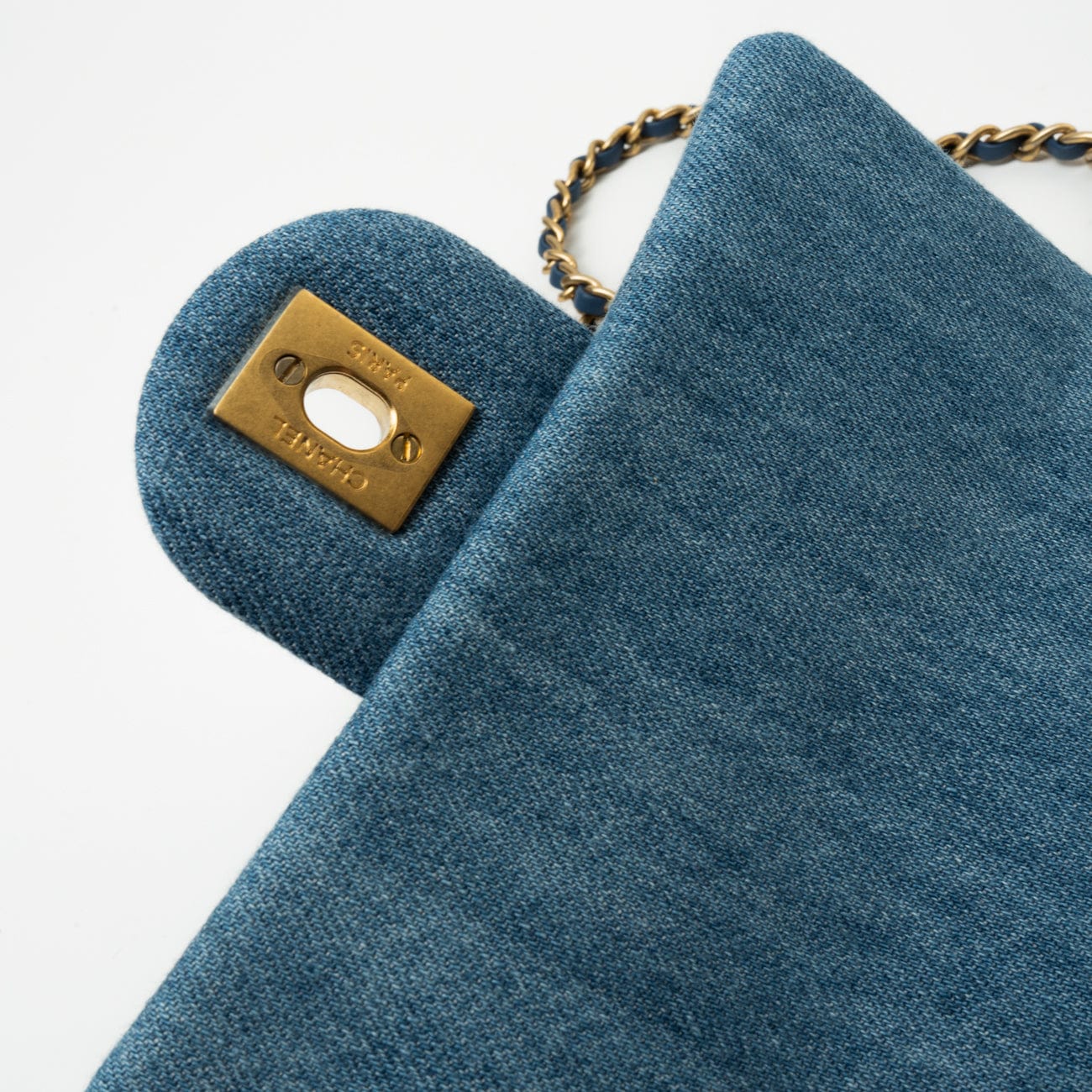 CHANEL Handbag 22C Blue Denim Pearl Crush Square Mini Flap AGHW - Redeluxe