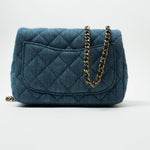 CHANEL Handbag 22C Blue Denim Pearl Crush Square Mini Flap AGHW - Redeluxe