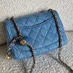 CHANEL Handbag 22C Blue Denim Pearl Crush Square Mini Flap AGHW - Redeluxe