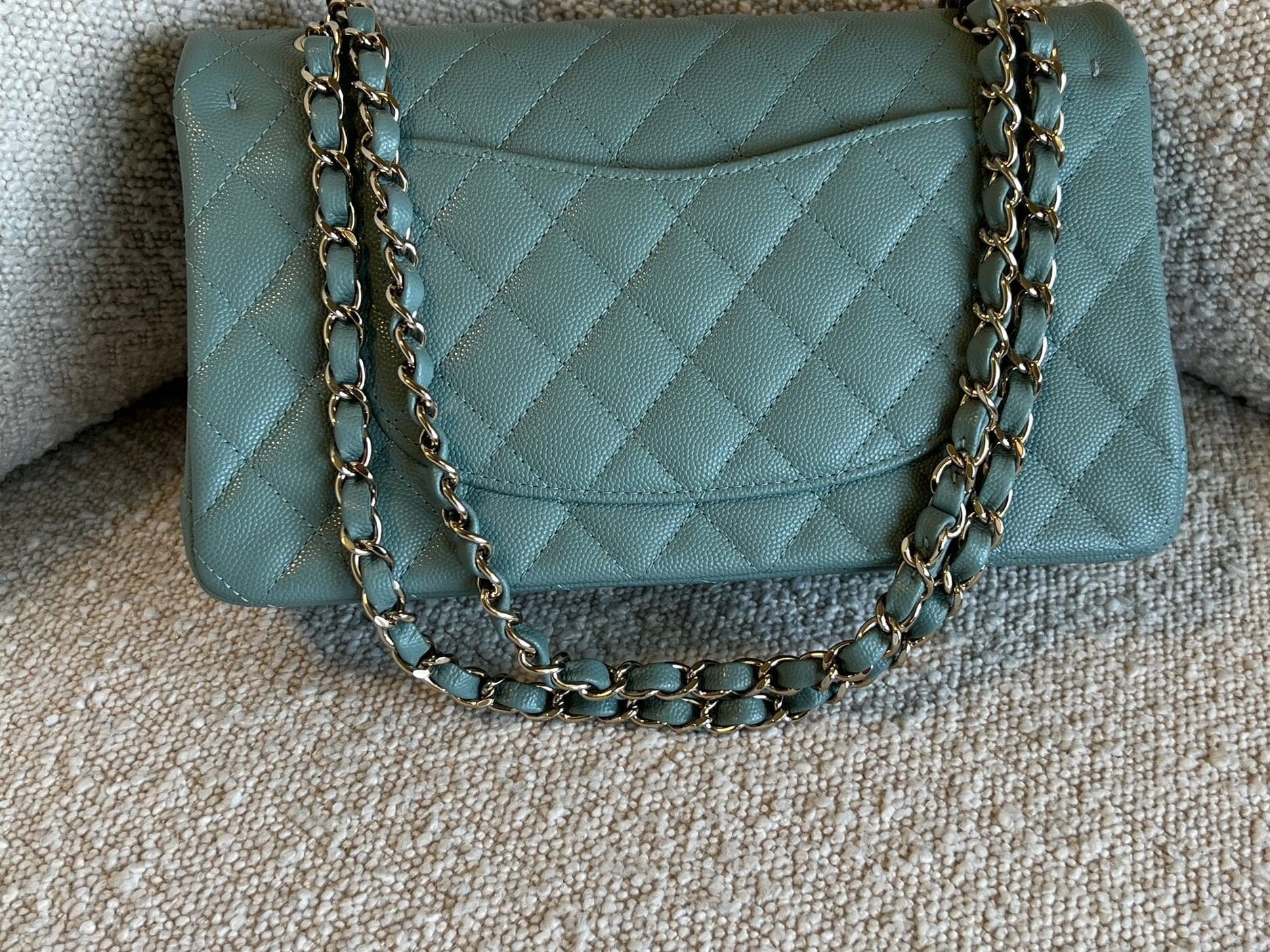CHANEL Handbag 22C Dark Green Caviar Classic Flap Quilted Medium LGHW - Redeluxe