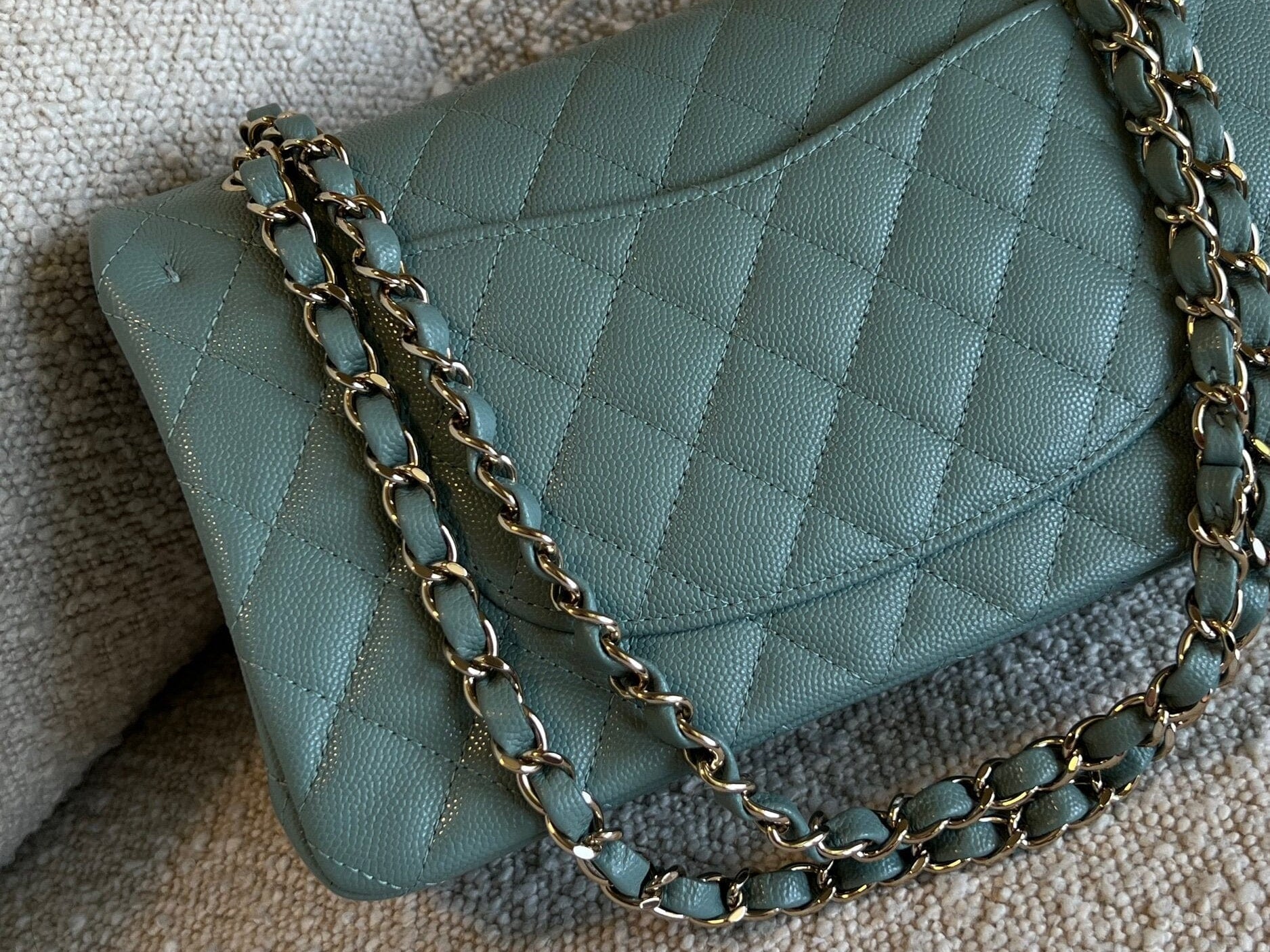 CHANEL Handbag 22C Dark Green Caviar Classic Flap Quilted Medium LGHW - Redeluxe