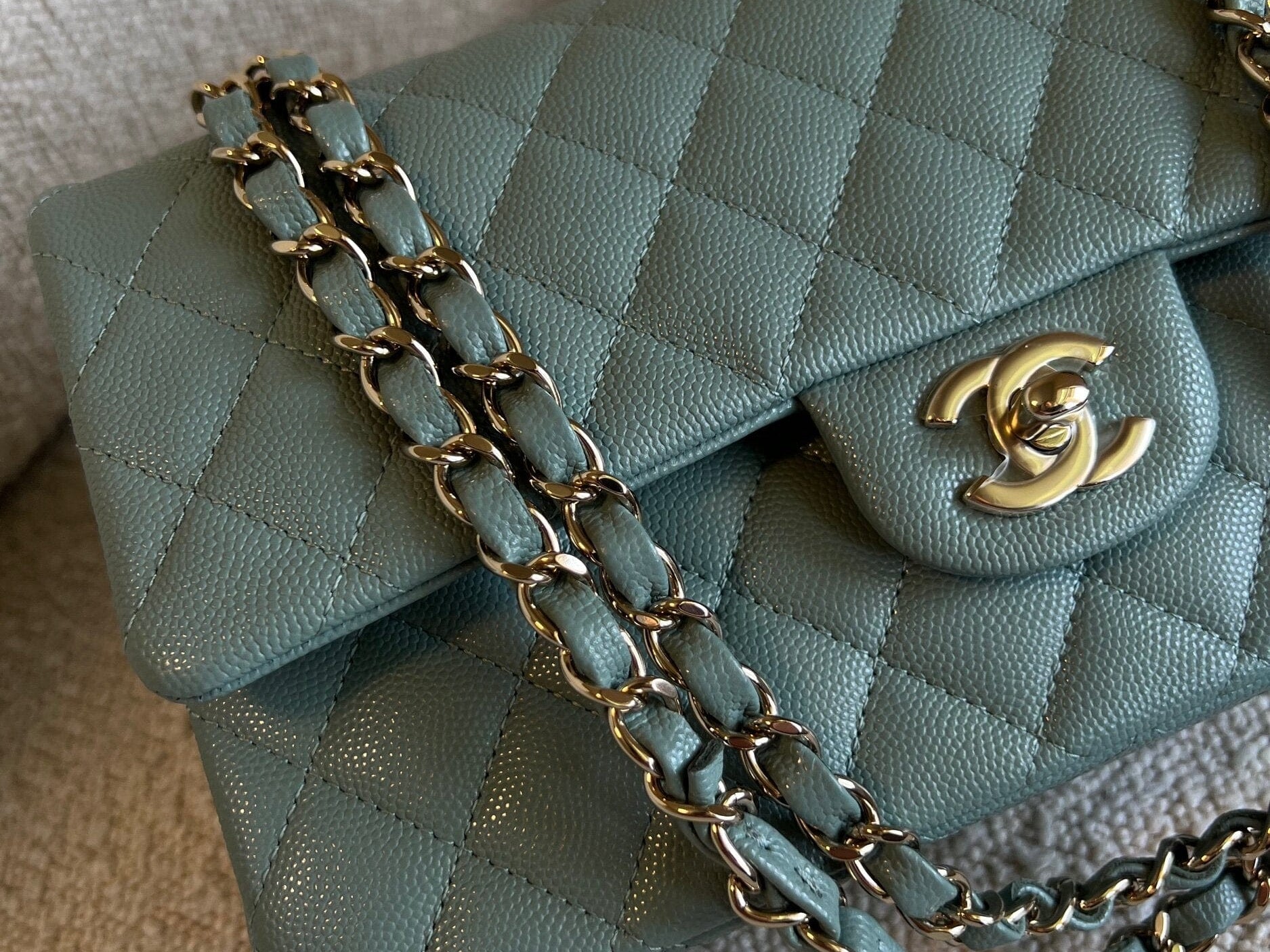 CHANEL Handbag 22C Dark Green Caviar Classic Flap Quilted Medium LGHW - Redeluxe