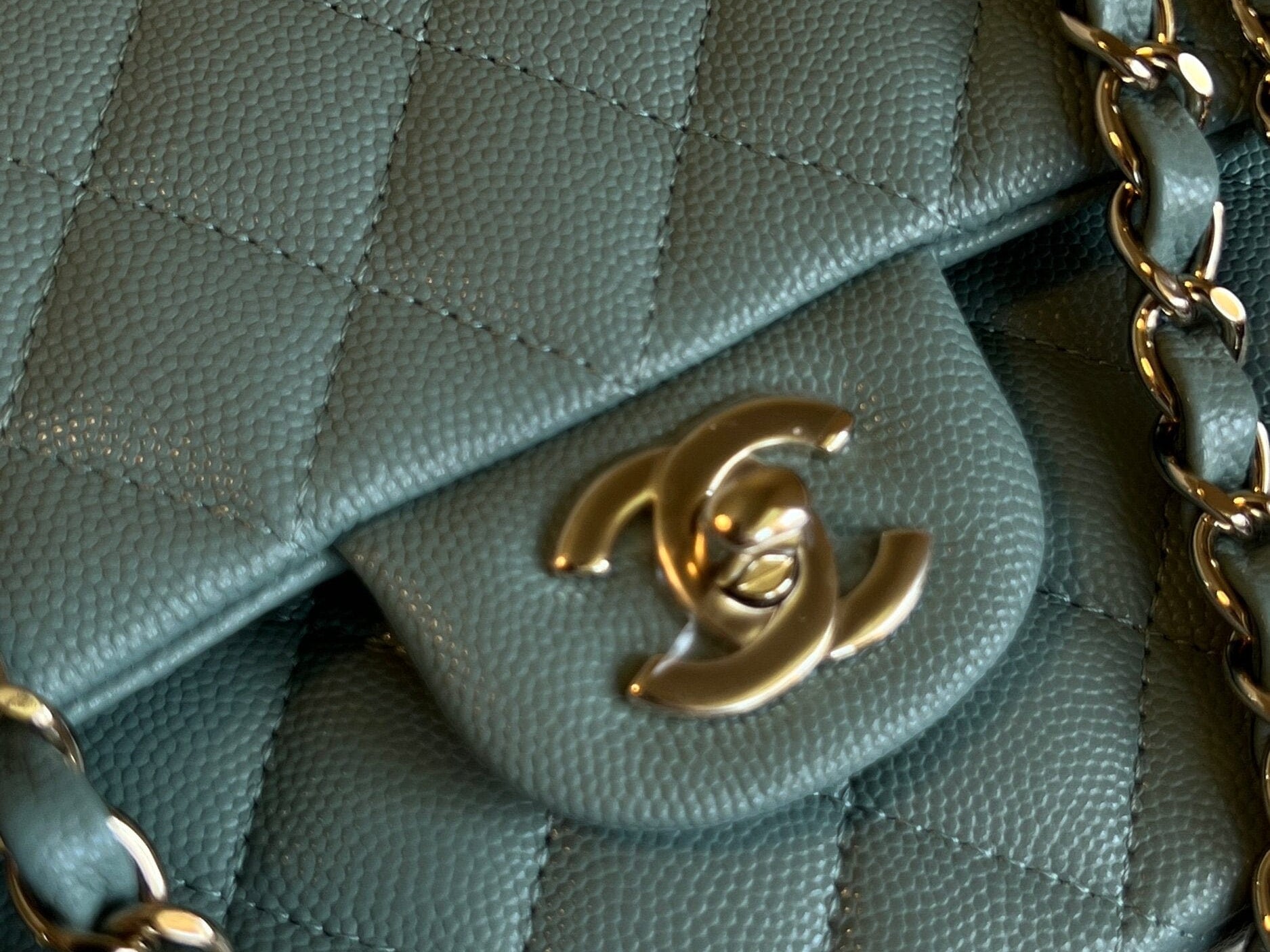 CHANEL Handbag 22C Dark Green Caviar Classic Flap Quilted Medium LGHW - Redeluxe