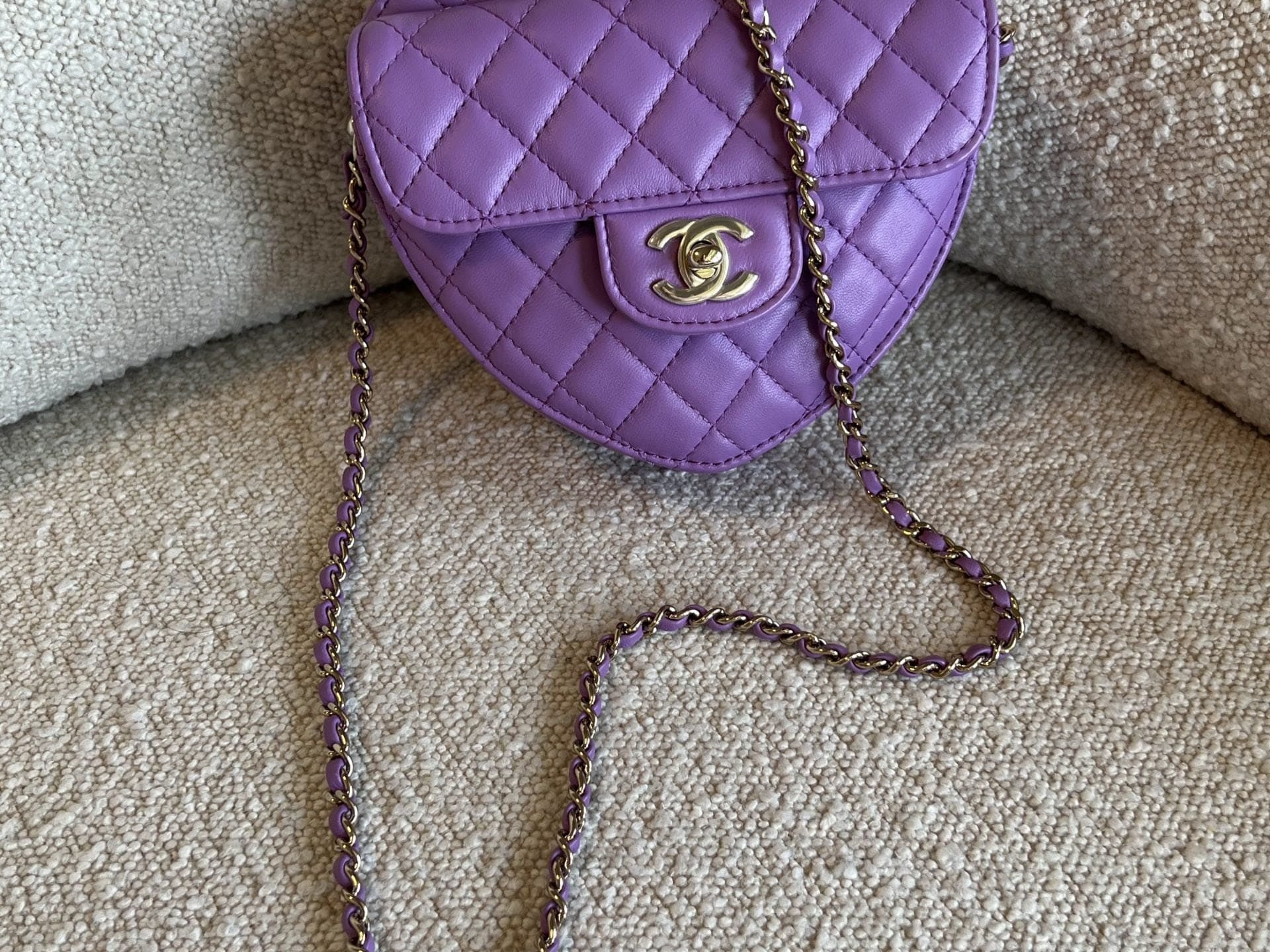 CHANEL Handbag 22C In Love Purple Lambskin Large Heart Bag LGHW - Redeluxe