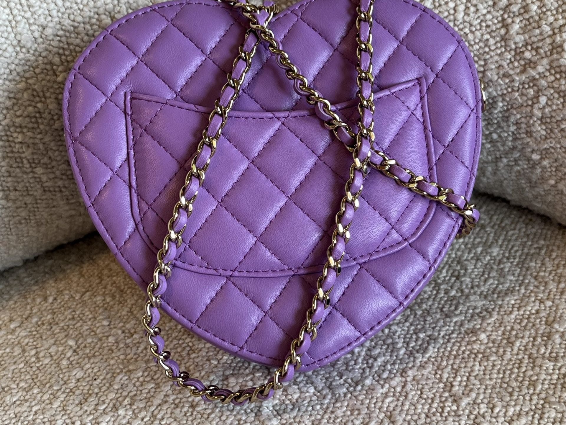 CHANEL Handbag 22C In Love Purple Lambskin Large Heart Bag LGHW - Redeluxe