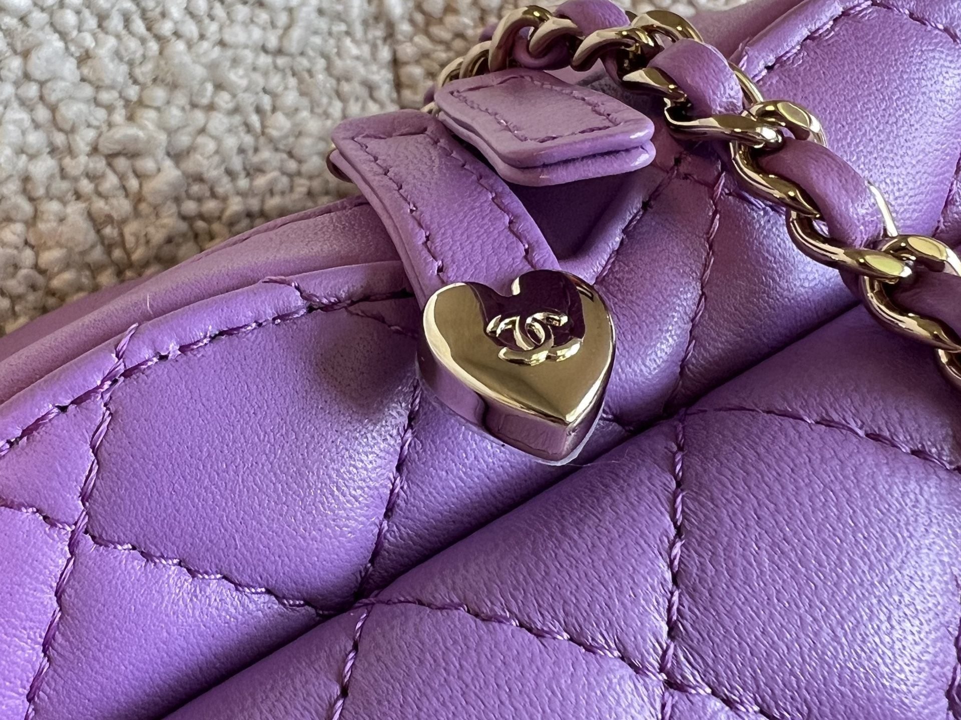 CHANEL Handbag 22C In Love Purple Lambskin Large Heart Bag LGHW - Redeluxe