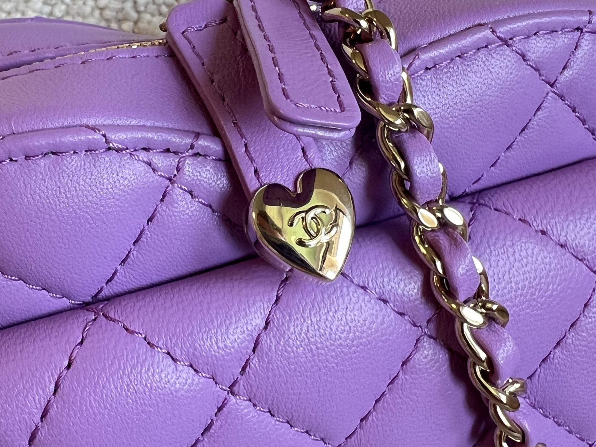 CHANEL Handbag 22C In Love Purple Lambskin Large Heart Bag LGHW - Redeluxe