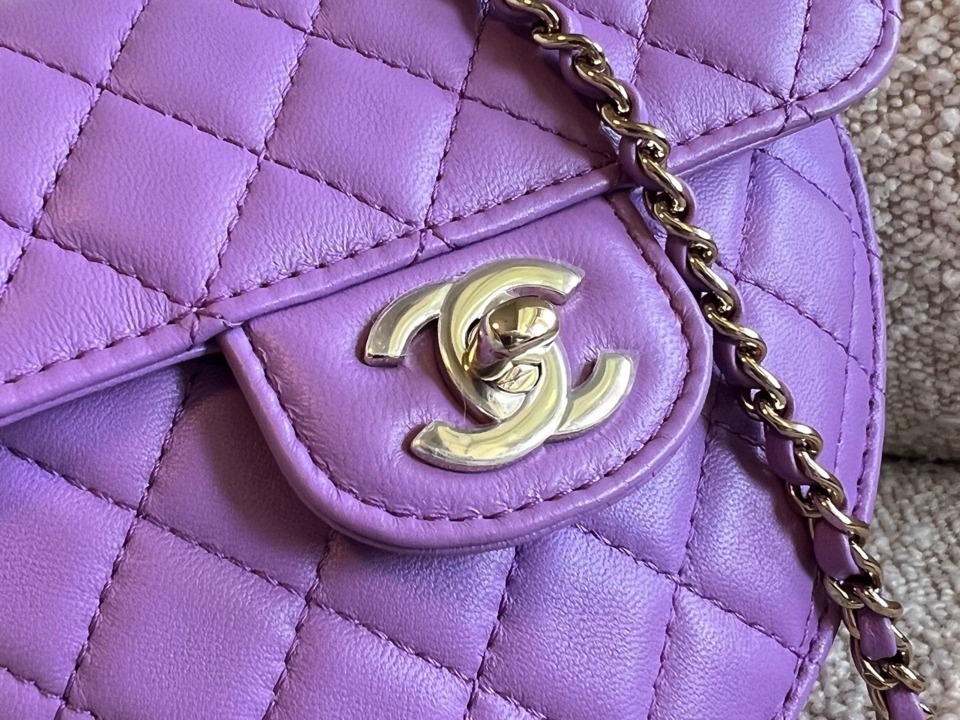 CHANEL Handbag 22C In Love Purple Lambskin Large Heart Bag LGHW - Redeluxe
