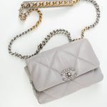 CHANEL Handbag 22C Light Grey Lambskin Quilted 19 Flap Small - Redeluxe
