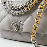 CHANEL Handbag 22C Light Grey Lambskin Quilted 19 Flap Small - Redeluxe