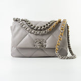 CHANEL Handbag 22C Light Grey Lambskin Quilted 19 Flap Small - Redeluxe