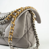 CHANEL Handbag 22C Light Grey Lambskin Quilted 19 Flap Small - Redeluxe