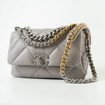 CHANEL Handbag 22C Light Grey Lambskin Quilted 19 Flap Small - Redeluxe