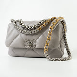 CHANEL Handbag 22C Light Grey Lambskin Quilted 19 Flap Small - Redeluxe