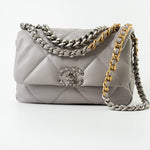 CHANEL Handbag 22C Light Grey Lambskin Quilted 19 Flap Small - Redeluxe
