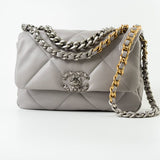CHANEL Handbag 22C Light Grey Lambskin Quilted 19 Flap Small - Redeluxe