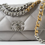 CHANEL Handbag 22C Light Grey Lambskin Quilted 19 Flap Small - Redeluxe