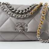 CHANEL Handbag 22C Light Grey Lambskin Quilted 19 Flap Small - Redeluxe