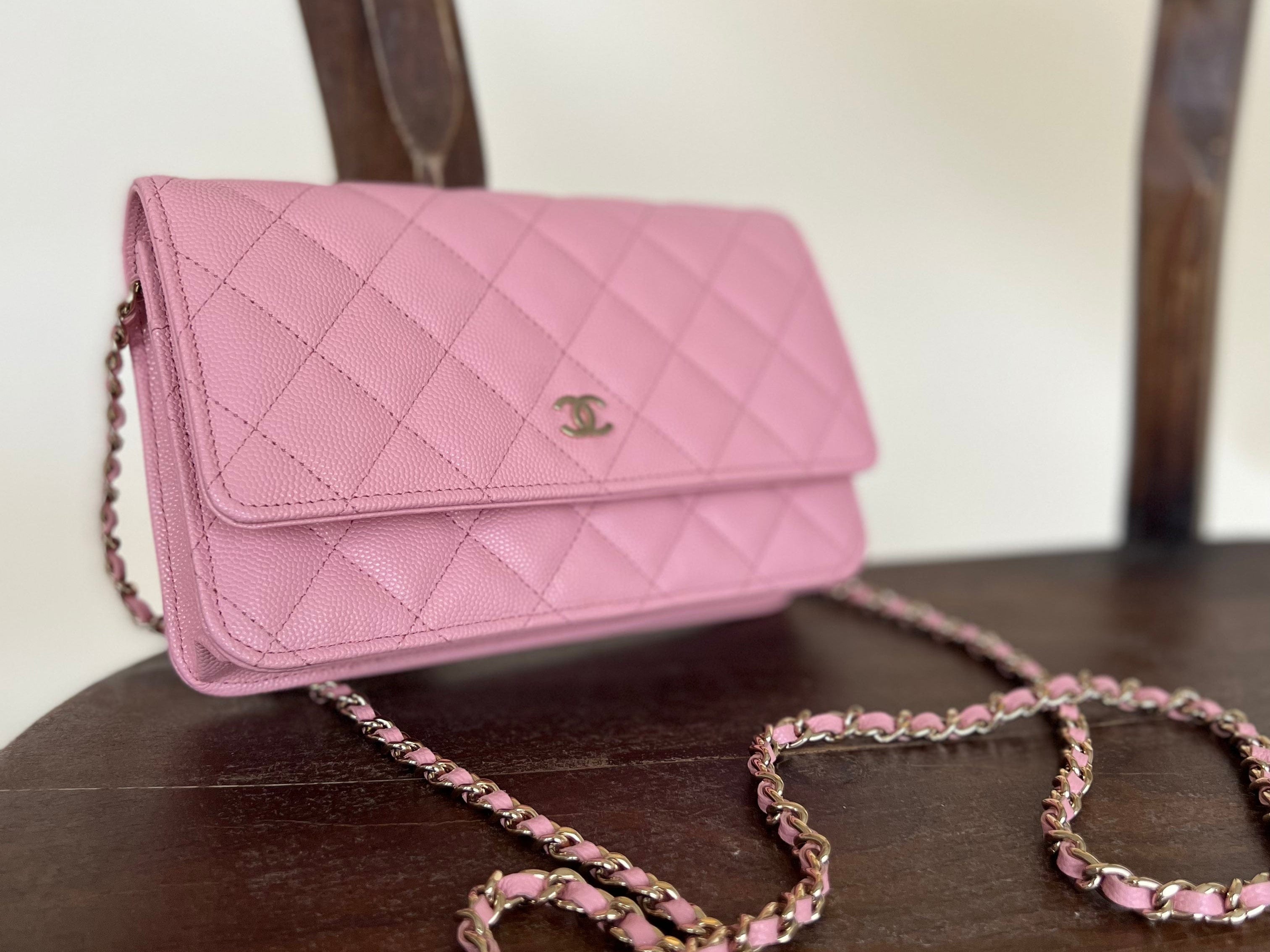 Chanel Handbag 22C LIGHT PINK CAVIAR QUILTED WALLET ON CHAIN LGHW (WOC) - Redeluxe
