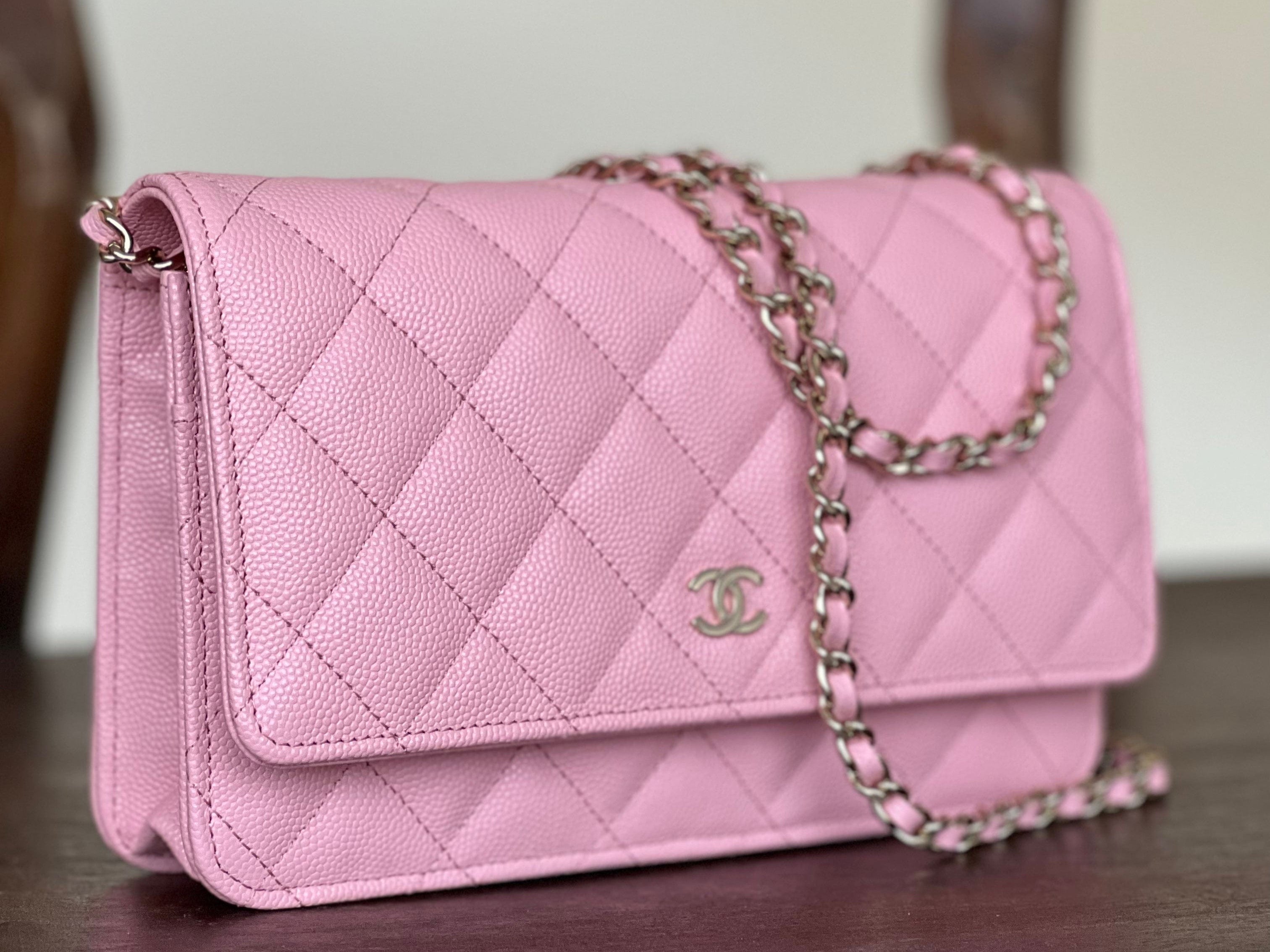 Chanel Handbag 22C LIGHT PINK CAVIAR QUILTED WALLET ON CHAIN LGHW (WOC) - Redeluxe