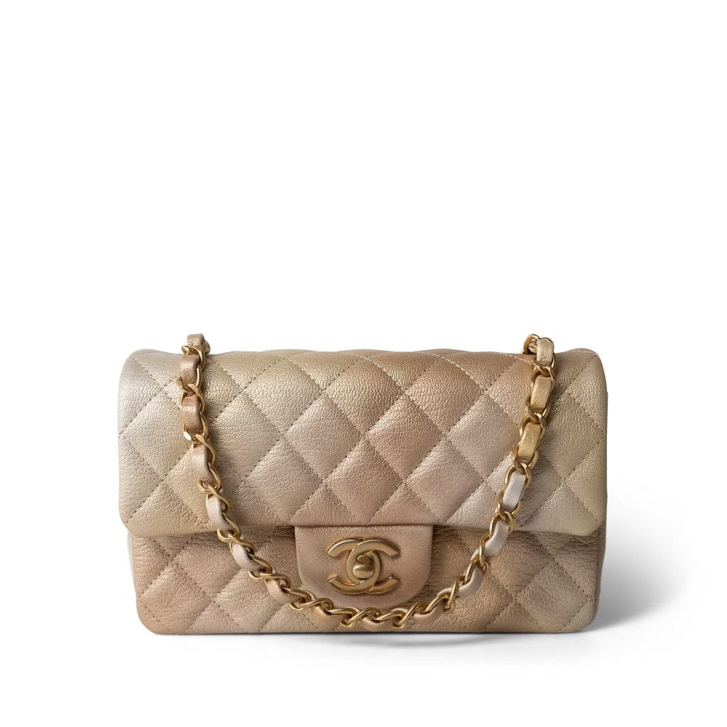 CHANEL Handbag 22C Mini Rectangular Flap Goatskin Quilted Golden Beige Aged Gold Hardware - Redeluxe