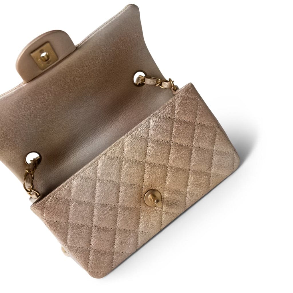 CHANEL Handbag 22C Mini Rectangular Flap Goatskin Quilted Golden Beige Aged Gold Hardware - Redeluxe