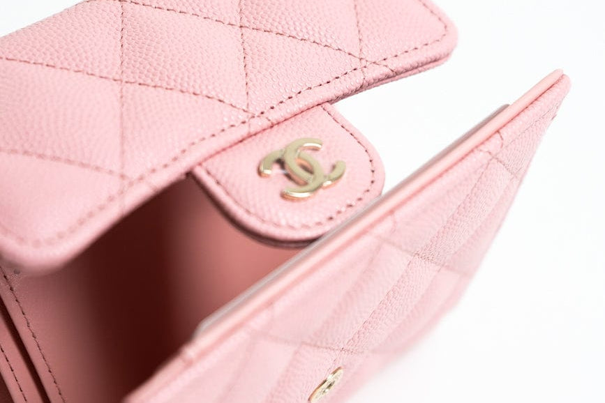 CHANEL Handbag 22C Pink Caviar Quilted Flap Wallet Light Gold Hardware - Redeluxe