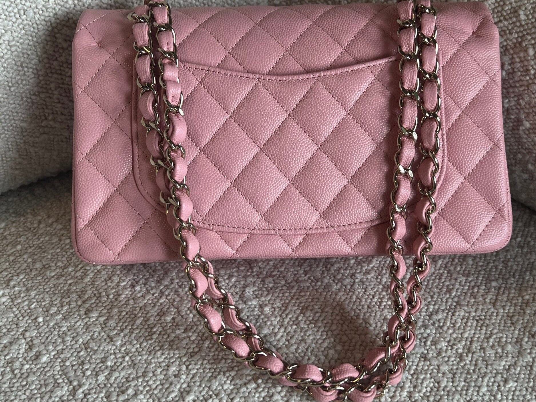 CHANEL Handbag 22C Sakura Pink Caviar Quilted Classic Flap Small LGHW - Redeluxe