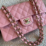 CHANEL Handbag 22C Sakura Pink Caviar Quilted Classic Flap Small LGHW - Redeluxe