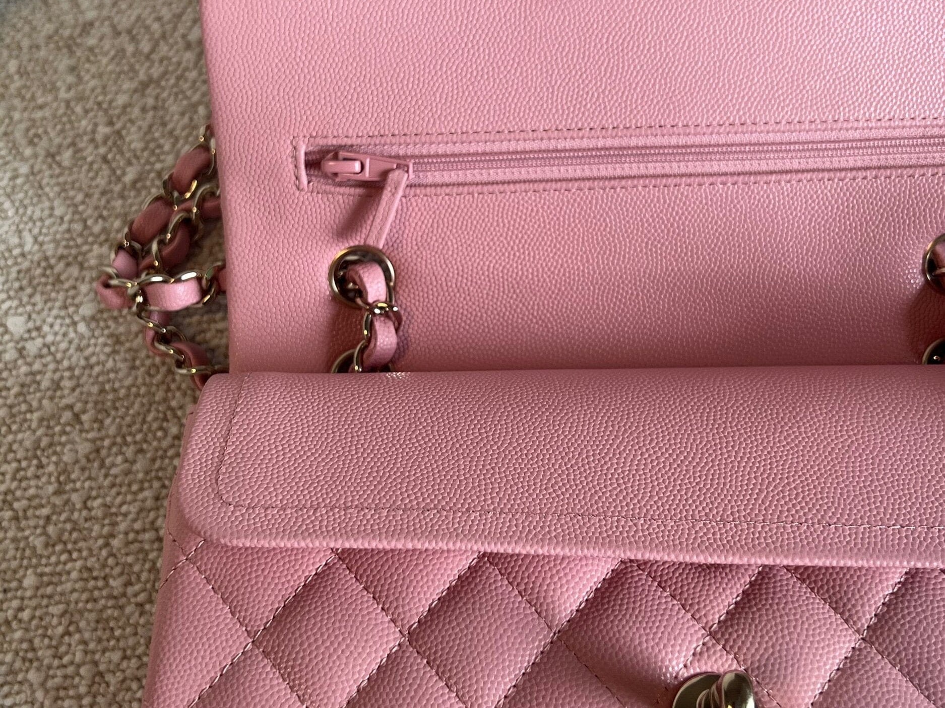 CHANEL Handbag 22C Sakura Pink Caviar Quilted Classic Flap Small LGHW - Redeluxe