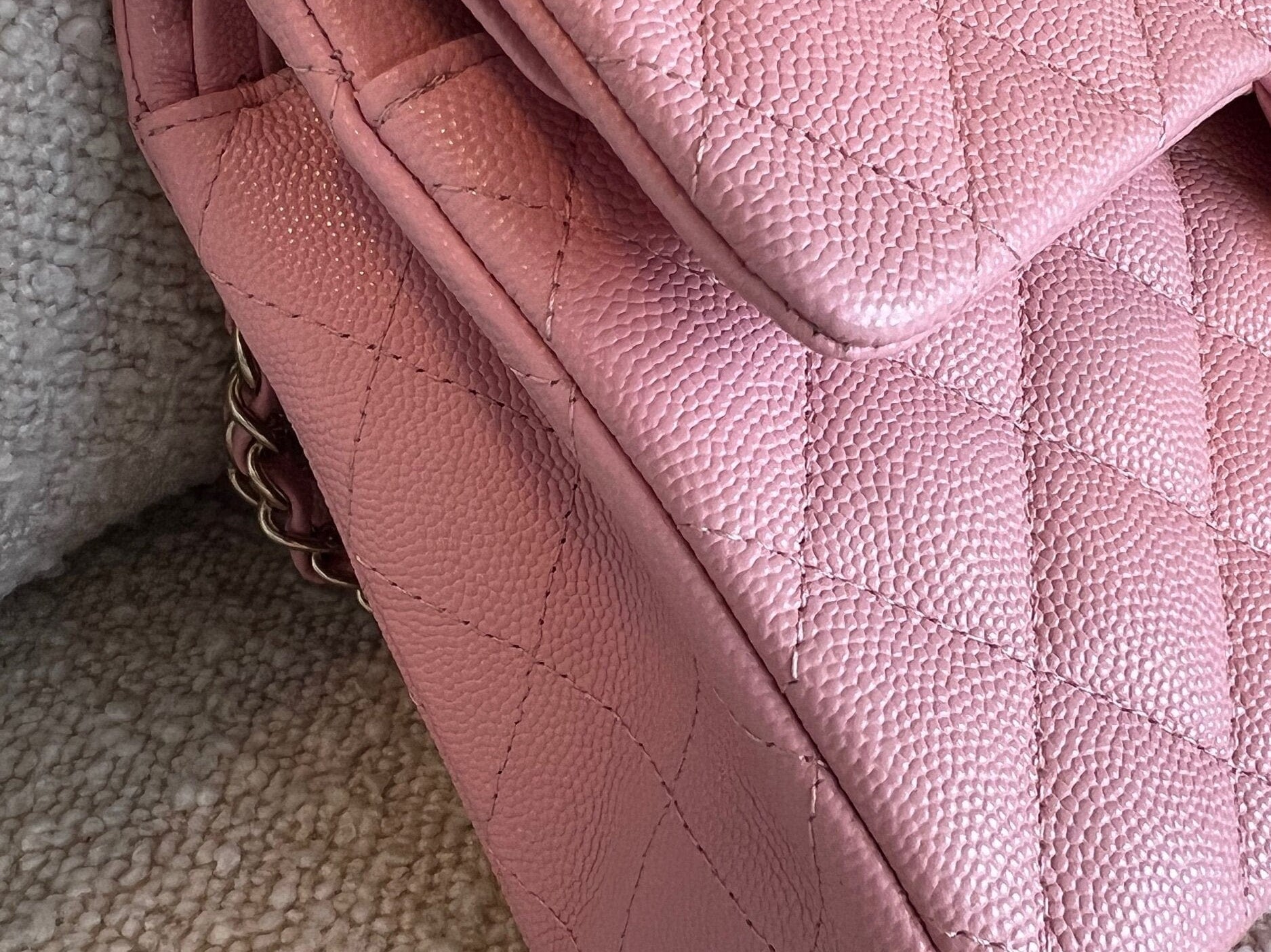 CHANEL Handbag 22C Sakura Pink Caviar Quilted Classic Flap Small LGHW - Redeluxe