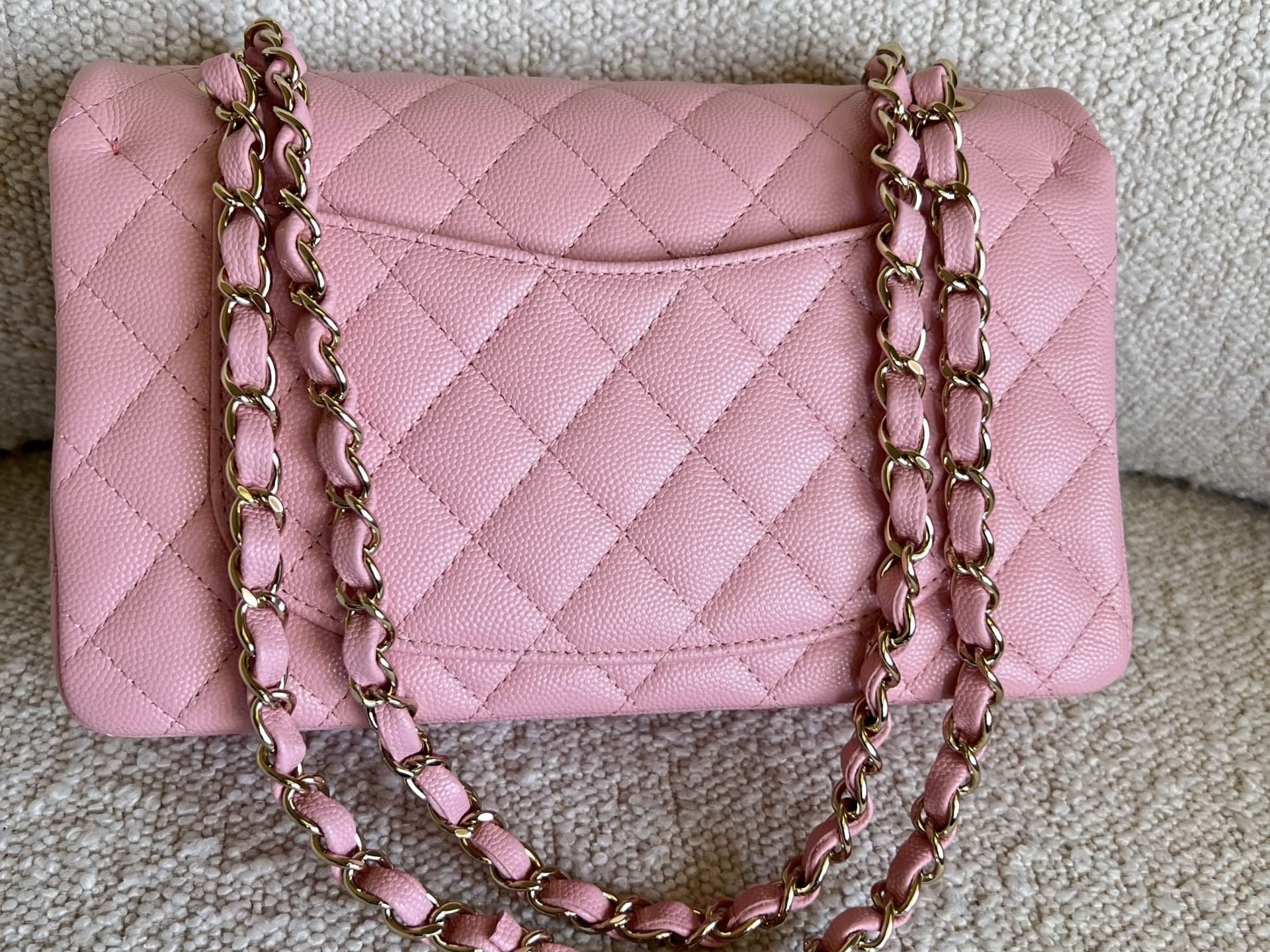 CHANEL Handbag 22C Sakura Pink Caviar Quilted Classic Flap Small LGHW - Redeluxe