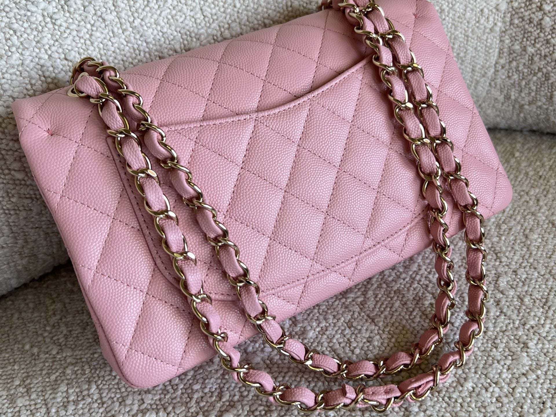 CHANEL Handbag 22C Sakura Pink Caviar Quilted Classic Flap Small LGHW - Redeluxe