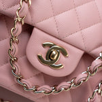 CHANEL Handbag 22C Sakura Pink Small Caviar Quilted Classic Flap Light Gold Hardware - Redeluxe