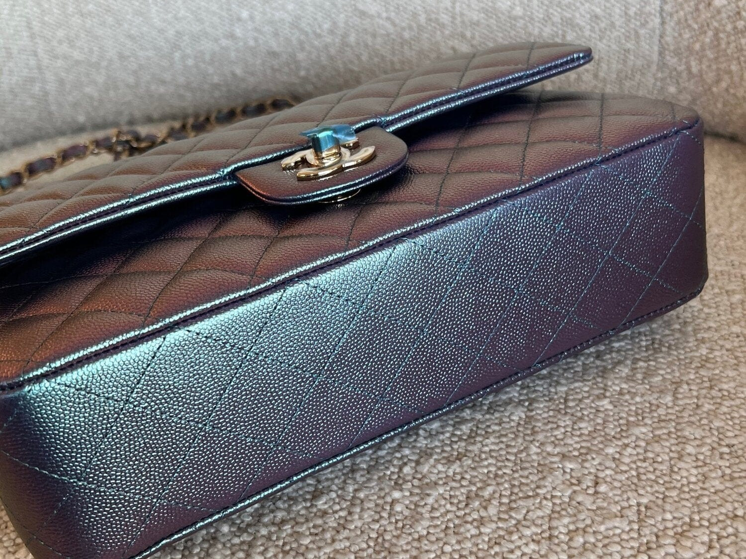 CHANEL Handbag 22P Iridescent Purple Caviar Quilted Medium Double Flap - Redeluxe