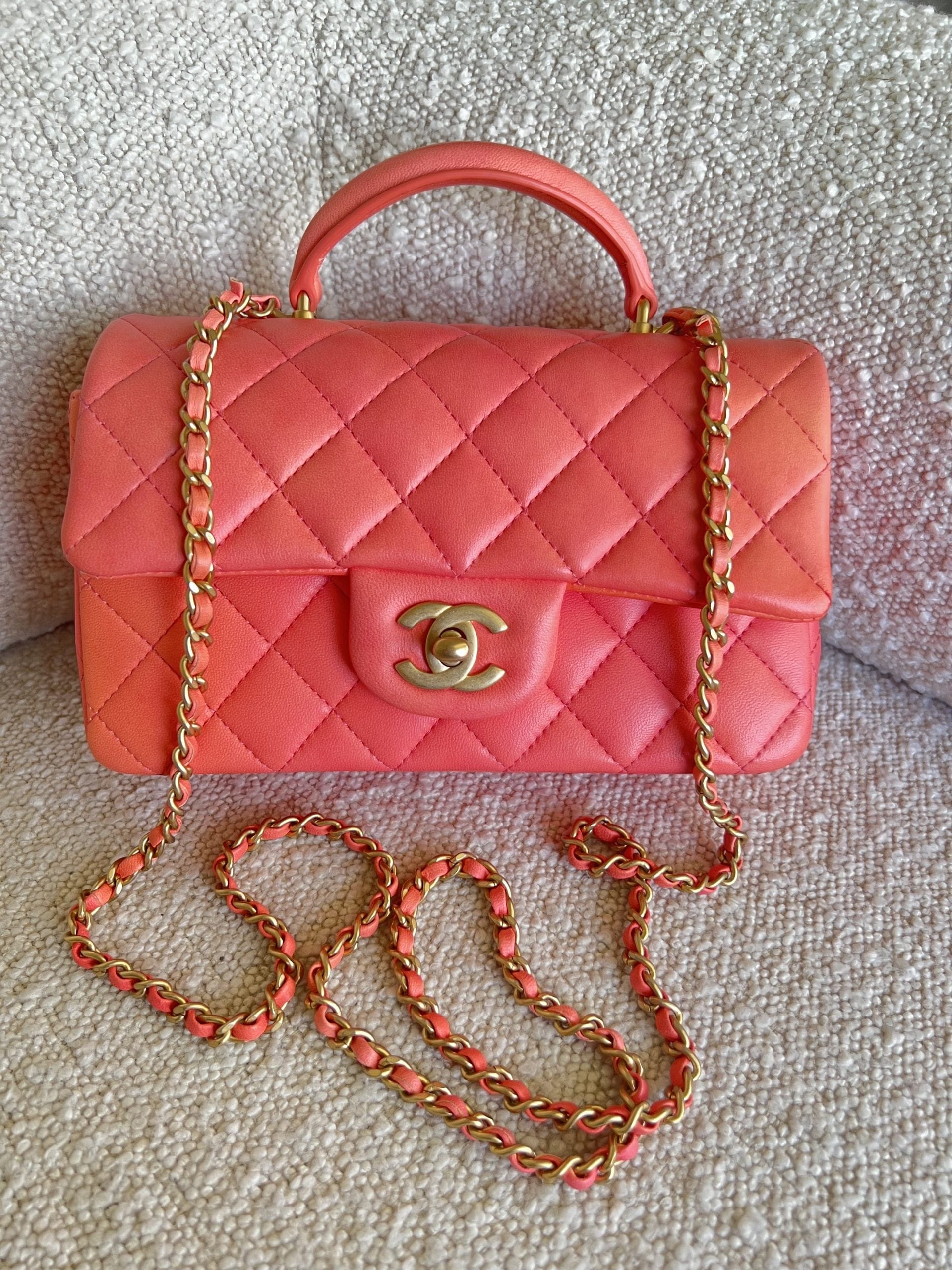22P Pink/Orange Mini Lambskin Quilted with Top handle Rectangular