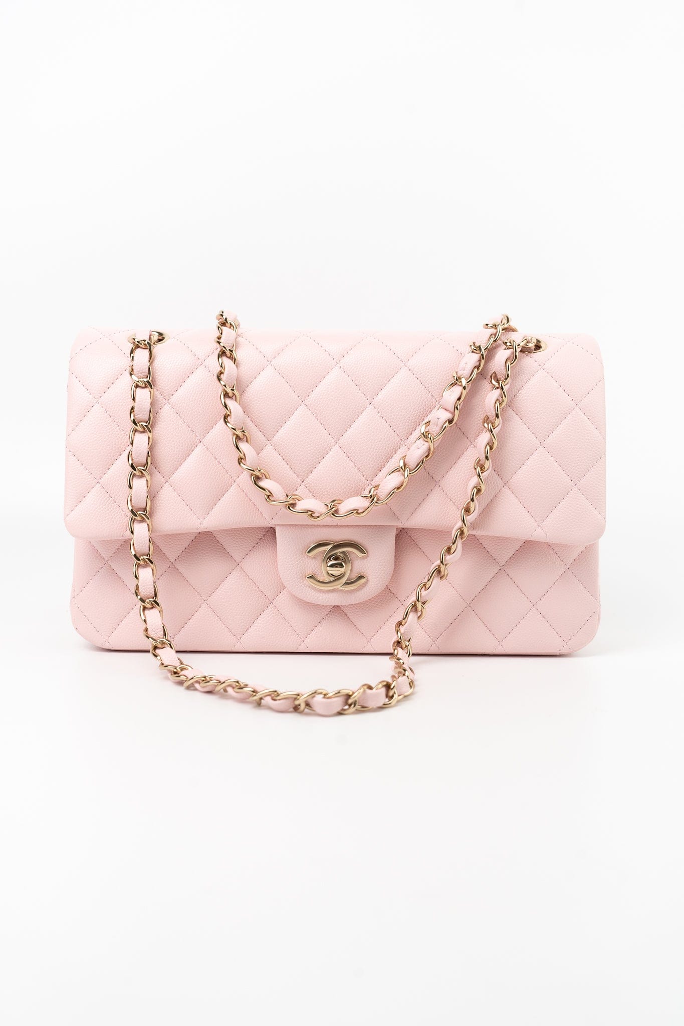 Buy CHANEL 22S Light Pink Caviar Quilted Classic Flap Medium LGHW