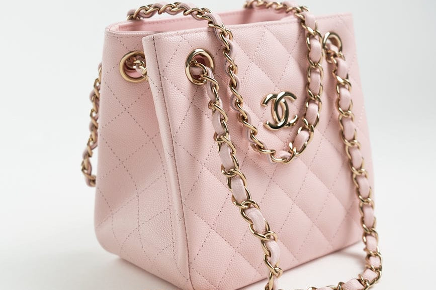 CHANEL Handbag 22S Light Pink Caviar Quilted Mini Bucket Bag LGHW - Redeluxe