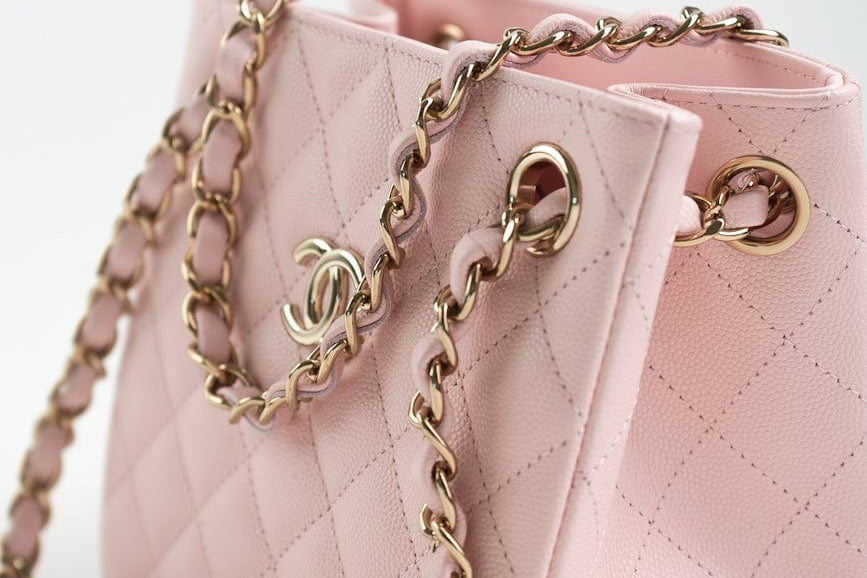 CHANEL Handbag 22S Light Pink Caviar Quilted Mini Bucket Bag LGHW - Redeluxe