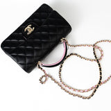 CHANEL Handbag 23P Mini Top Handle Black/Pink Lambskin Quilted w/ Light Gold Hardware - Redeluxe