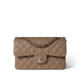 CHANEL Handbag Beige 22A Dark Beige Caviar Quilted Classic Flap Small Light Gold Hardware - Redeluxe