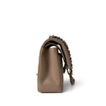 CHANEL Handbag Beige 22A Dark Beige Caviar Quilted Classic Flap Small Light Gold Hardware - Redeluxe