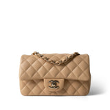 CHANEL Handbag Beige 22C Beige Lambskin Quilted Mini Rectangular Quilted Flap Bag - Redeluxe