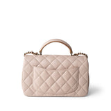 CHANEL Handbag Beige 22C Light Beige / Beige Lambskin Quilted Mini Top Handle Light Gold Hardware - Redeluxe