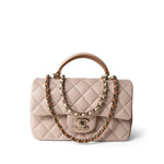 CHANEL Handbag Beige 22C Light Beige / Beige Lambskin Quilted Mini Top Handle Light Gold Hardware - Redeluxe